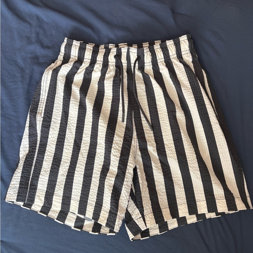 H&M Black and White Athletic Shorts with Vertical Stripes